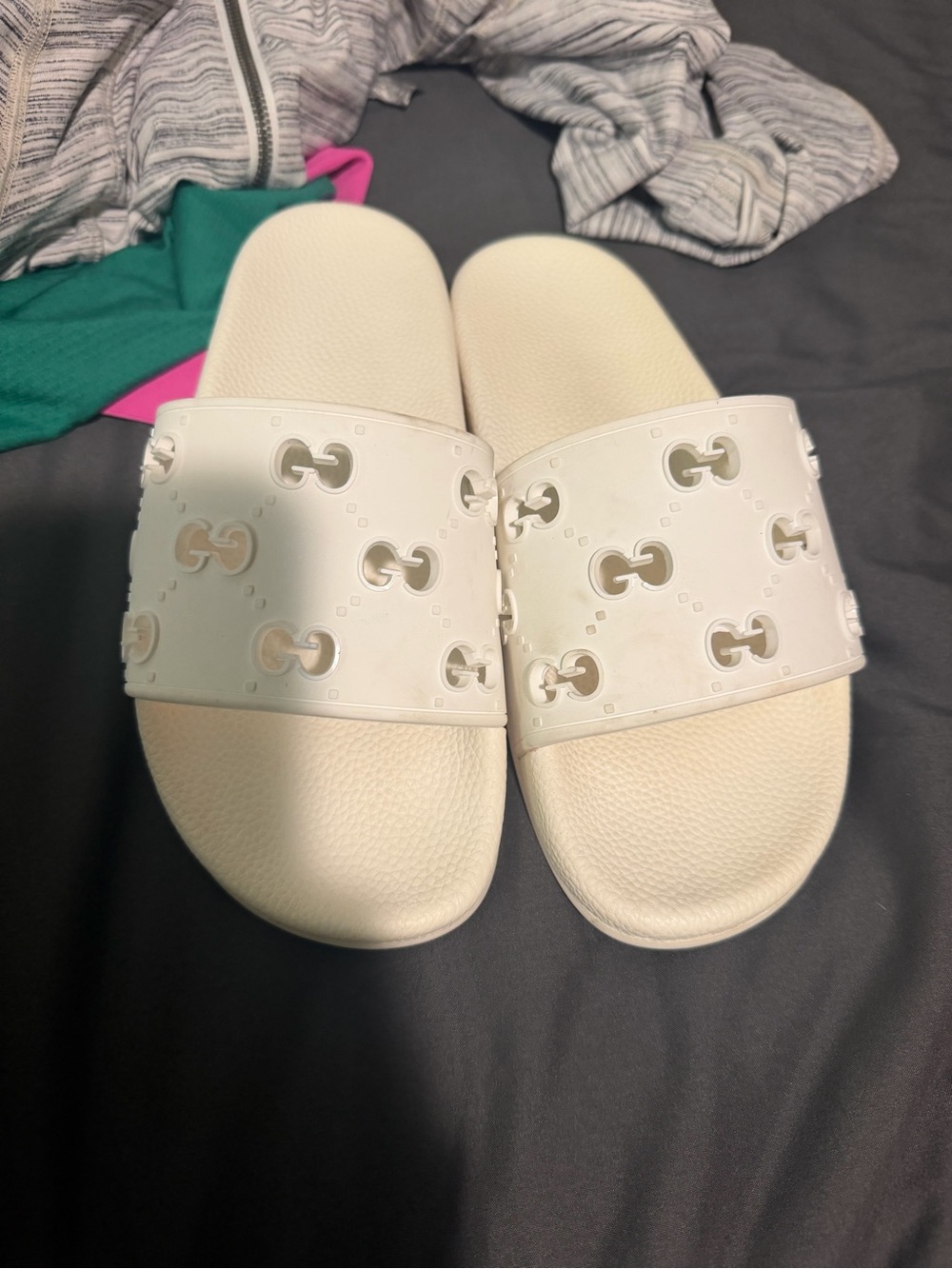 Gucci White Logo Slide Sandals